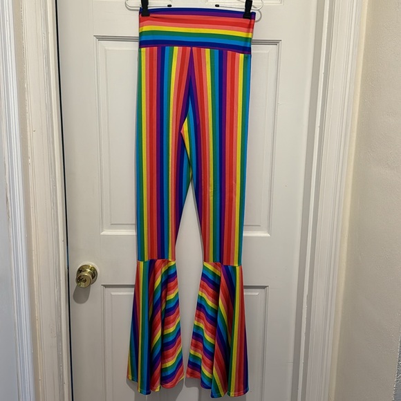 Peridot Clothing Rainbow Raver Clown Girl Pride Spandex Bellbottom Pants Size M - Picture 5 of 6